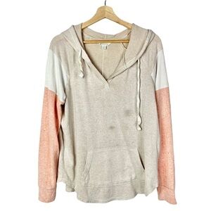 Market & Spruce‎ Tan & Orange Colorblock Knit Hooded Sweatshirt M